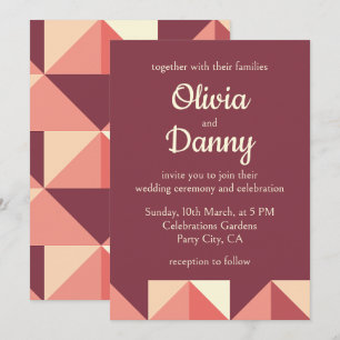 Invitación Boda geométrica de triángulo morado rosa melocotón