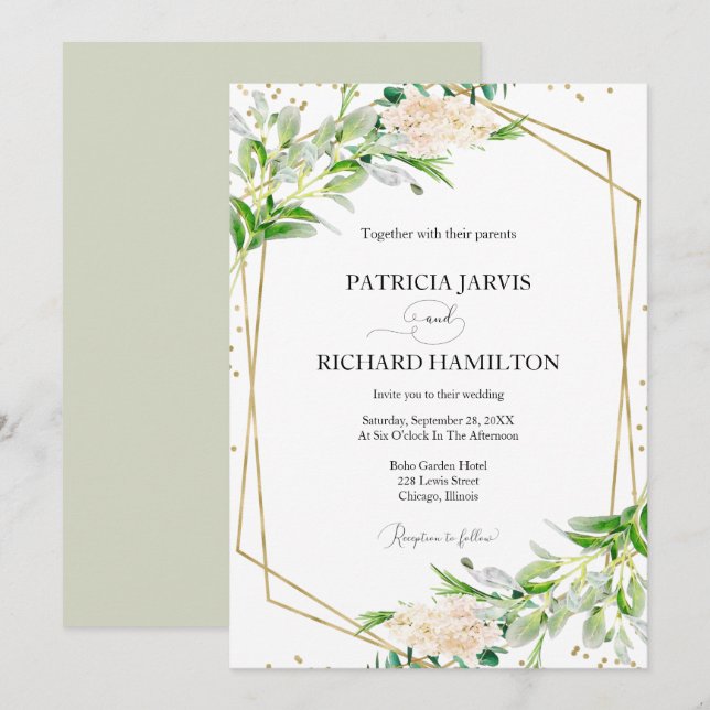 Invitación Boda geométrica de vegetación elegante moderna (Anverso / Reverso)