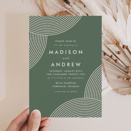 Invitación Boda Geométrica de Verde Salvia y Crema