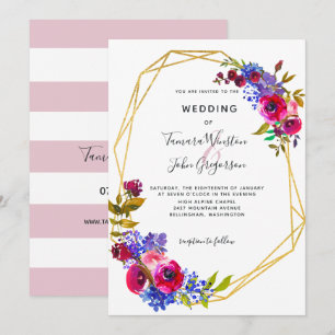 Invitación Boda geométrica del oro color de rosa azul de