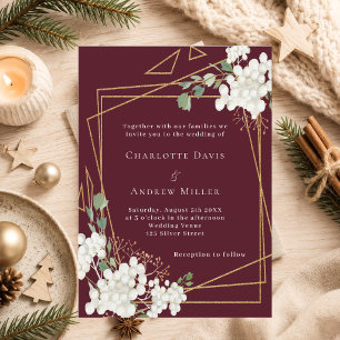 Invitación Boda geométrica dorada con flores blancas de Borgo
