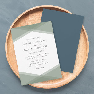 Invitación Boda geométrica en capas de salvia y pizarra azul
