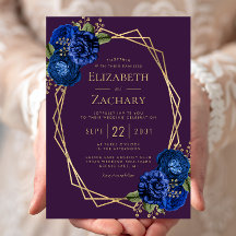 Boda Geométrica Floral Azul Real Dorado Púrpura