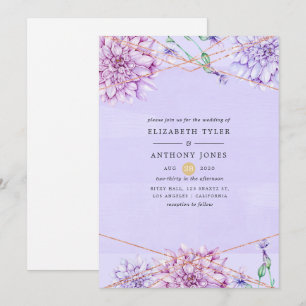 Invitación Boda geométrica floral de lavanda y dorado pastel