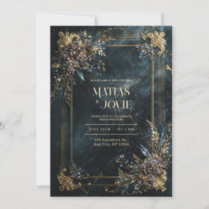 Invitación Boda Geométrica Floral de Mármol Blanco Elegante D