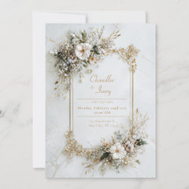 Invitación Boda geométrica floral de mármol blanco elegante d