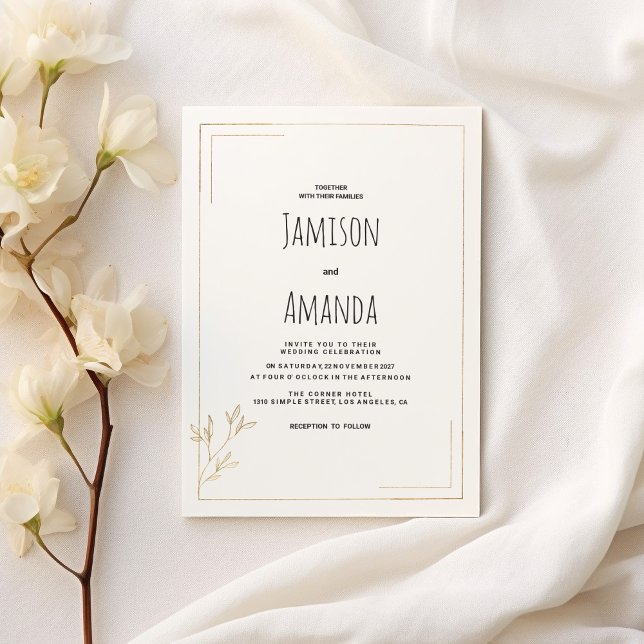 Invitación Boda geométrica floral de oro blanco de lujo (Luxury white gold geometric floral Wedding )