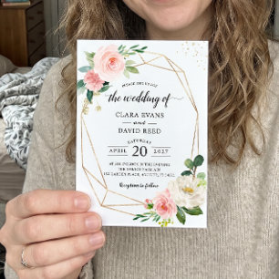 Invitación Boda geométrica floral de rosa simplemente elegant