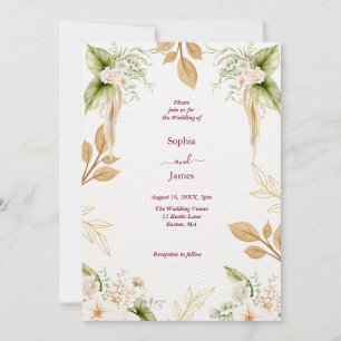 Invitación Boda geométrica floral dorada con rubor