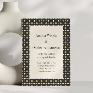 Invitación Boda geométrica floral retro de mediados de siglo
