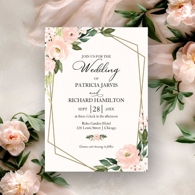 Invitación Boda Geométrica Floral Rubor Rosa (Subido por el creador)