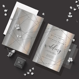 Invitación Boda Geométrica Metálica ID648 Plata/Negro