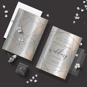 Invitación Boda Geométrica Metálica ID648 Plata/Negro