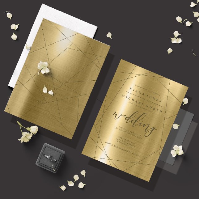 Invitación Boda Geométrica Metálica Oro ID648 (Front/Back In Situ)