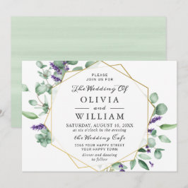 Invitación Boda Geométrica Moderna de Eucalipto y Lavanda