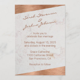 Invitación Boda Geométrica Moderna de Mármol y Letra a Mano d