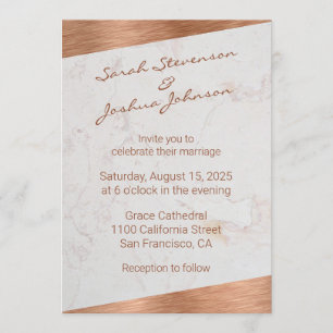 Invitación Boda Geométrica Moderna de Mármol y Letra a Mano d