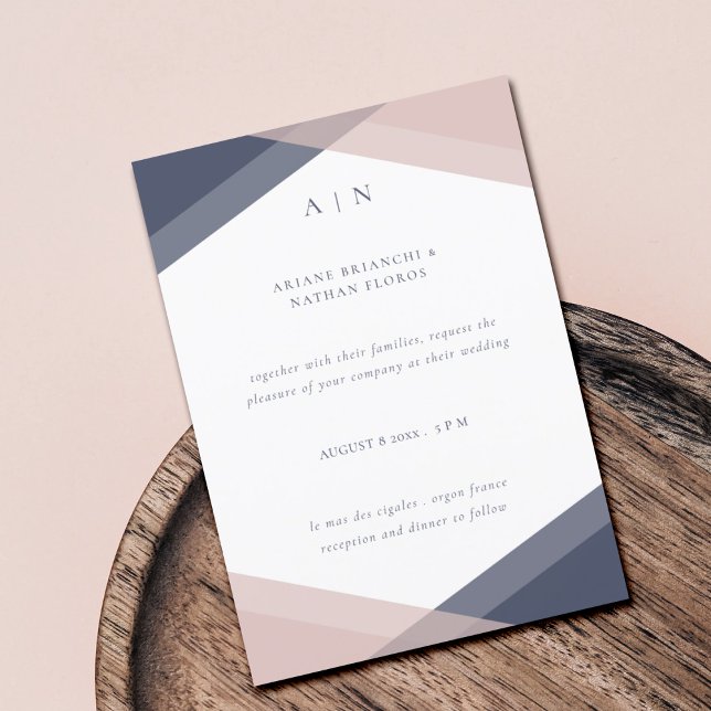 Invitación Boda geométrica moderna de Navy y rubor  (Subido por el creador)