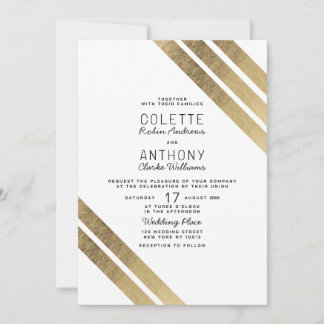 Invitación Boda geométrica moderna de oro blanco elegante