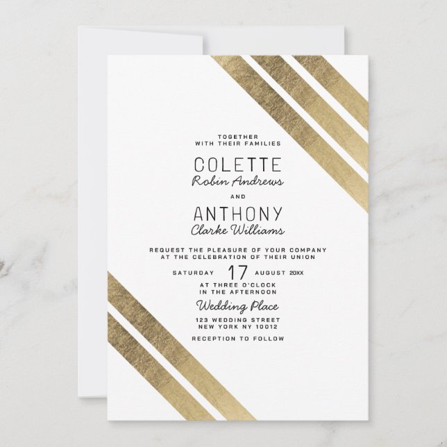 Invitación Boda geométrica moderna de oro blanco elegante (Anverso)