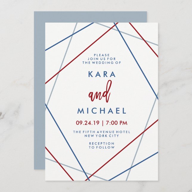 Invitación Boda geométrica patriótica moderna del americano (Anverso / Reverso)