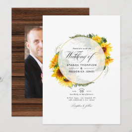 Invitación Boda geométrica rústica de girasoles en acuarela