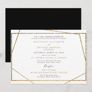 Invitación Boda geométrica simple de blanco, negro y dorado
