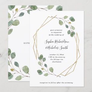 Invitación Boda geométrica simple del verdor el del