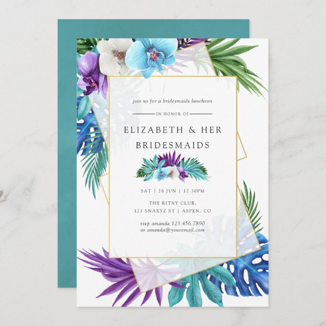 Invitación Boda Geométrica Tropical Bridesmaids Luncheon (Anverso / Reverso)