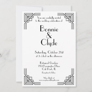 Invitación Boda Geométrica Vintage Art Déco en Blanco y Negro