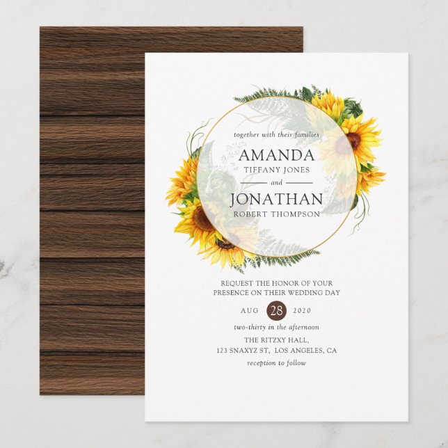 Invitación Boda geométrico acuarcal de girasol (Anverso / Reverso)