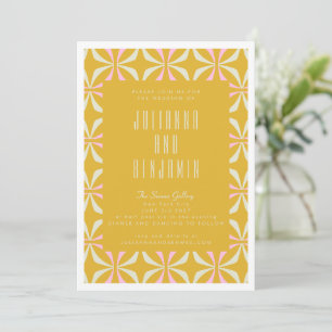 Invitación Boda geométrico amarillo y rosado medio