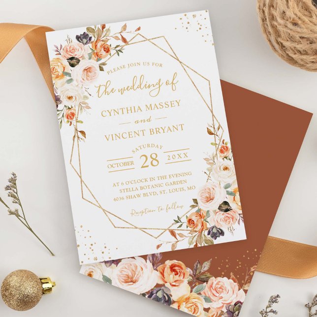 Invitación Boda Geométrico Autumn Boho Floral Terracotta (Subido por el creador)