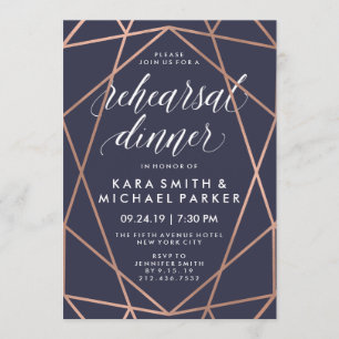 Invitación Boda geométrico azul medianoche Ensayo de cena