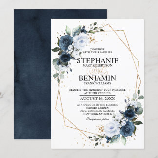 Invitación Boda geométrico Boho Rosa azul de la Marina
