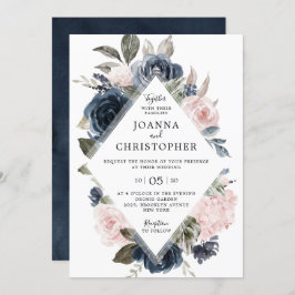 Invitación Boda Geométrico Boho Rosa Rubor Mauve Azul de la M