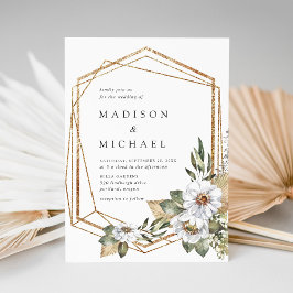 Invitación Boda Geométrico Boho White Floral & Greeneration