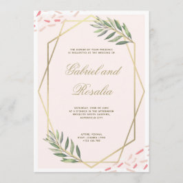 Invitación Boda Geométrico Bordeado por Floral Gold de Rubor