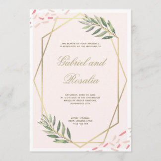 Invitación Boda Geométrico Bordeado por Floral Gold de Rubor