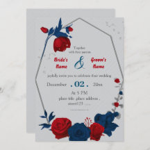 boda geométrico botánico de flores rojas y marinas