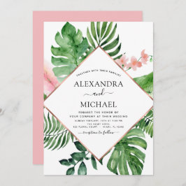 Invitación Boda geométrico de acuarela de palma tropical