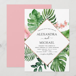 Invitación Boda geométrico de acuarela de palma tropical