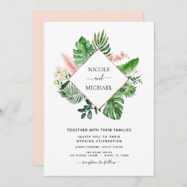 Invitación Boda geométrico de acuarela de palma tropical