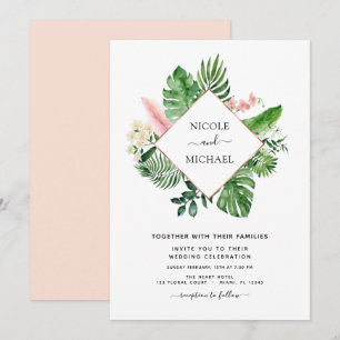 Invitación Boda geométrico de acuarela de palma tropical