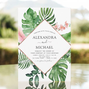 Invitación Boda geométrico de acuarela de palma tropical