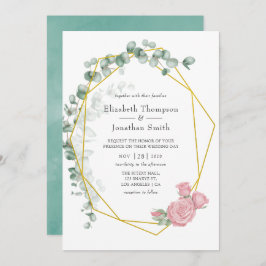 Invitación Boda geométrico de acuarela Eucalyptus Rosa
