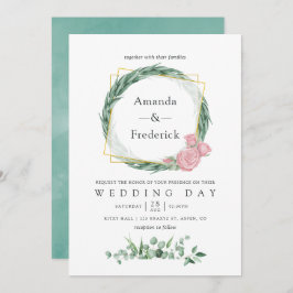 Invitación Boda geométrico de acuarela Eucalyptus Rosa