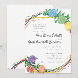 Invitación Boda geométrico de arcoiris floral moderno