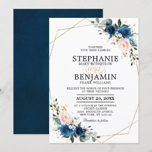 Invitación Boda Geométrico de Boho rosa rosa azul de la Marin