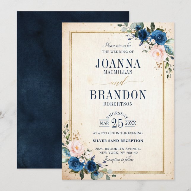 Invitación Boda Geométrico de Boho rosa rosa azul de la Marin (Anverso / Reverso)